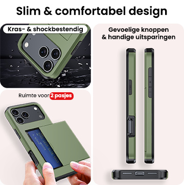 NoXx NoXx iPhone 17 Pro Max Hoesje Pashouder Hard Met 2x Screenprotector - Donker Groen