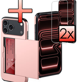 NoXx NoXx iPhone 17 Pro Max Hoesje Pashouder Hard Met 2x Screenprotector - Rosé Goud