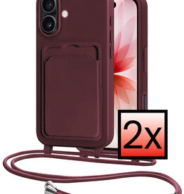 NoXx NoXx iPhone 17 Hoesje Pashouder met Koord - Aubergine - 2 PACK