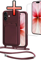 NoXx NoXx iPhone 17 Hoesje Pashouder met Koord Met Screenprotector - Aubergine