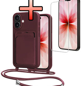 NoXx NoXx iPhone 17 Hoesje Pashouder met Koord Met Screenprotector - Aubergine