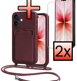 NoXx NoXx iPhone 17 Hoesje Pashouder met Koord Met 2x Screenprotector - Aubergine