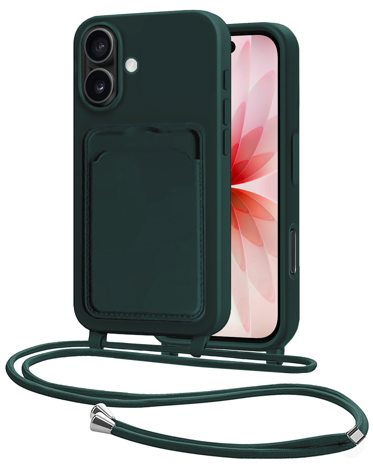 NoXx NoXx iPhone 17 Hoesje Pashouder met Koord - Donkergroen