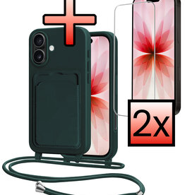 NoXx NoXx iPhone 17 Hoesje Pashouder met Koord Met 2x Screenprotector - Donkergroen