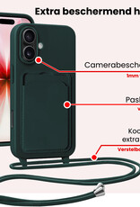 NoXx NoXx iPhone 17 Hoesje Pashouder met Koord Met 2x Screenprotector - Donkergroen