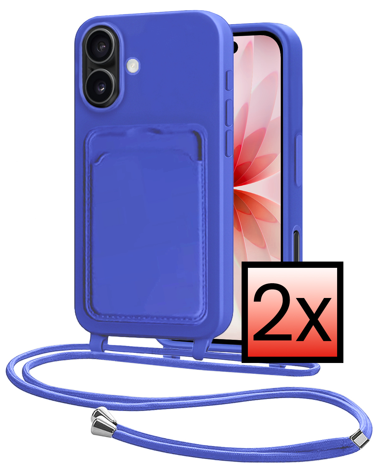 NoXx NoXx iPhone 17 Hoesje Pashouder met Koord - Fel Blauw - 2 PACK