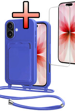NoXx NoXx iPhone 17 Hoesje Pashouder met Koord Met Screenprotector - Fel Blauw
