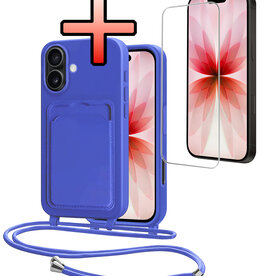 NoXx NoXx iPhone 17 Hoesje Pashouder met Koord Met Screenprotector - Fel Blauw
