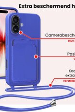 NoXx NoXx iPhone 17 Hoesje Pashouder met Koord Met Screenprotector - Fel Blauw