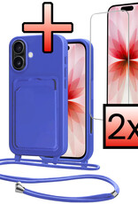 NoXx NoXx iPhone 17 Hoesje Pashouder met Koord Met 2x Screenprotector - Fel Blauw