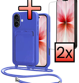 NoXx NoXx iPhone 17 Hoesje Pashouder met Koord Met 2x Screenprotector - Fel Blauw