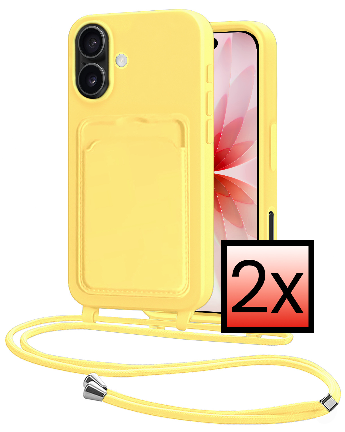 NoXx NoXx iPhone 17 Hoesje Pashouder met Koord - Geel - 2 PACK