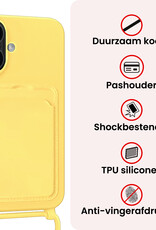 NoXx NoXx iPhone 17 Hoesje Pashouder met Koord Met 2x Screenprotector - Geel