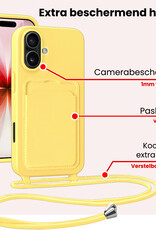 NoXx NoXx iPhone 17 Hoesje Pashouder met Koord Met 2x Screenprotector - Geel