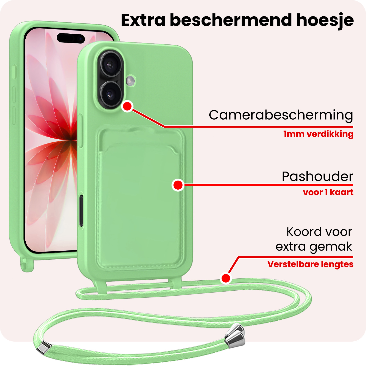 NoXx NoXx iPhone 17 Hoesje Pashouder met Koord - Groen