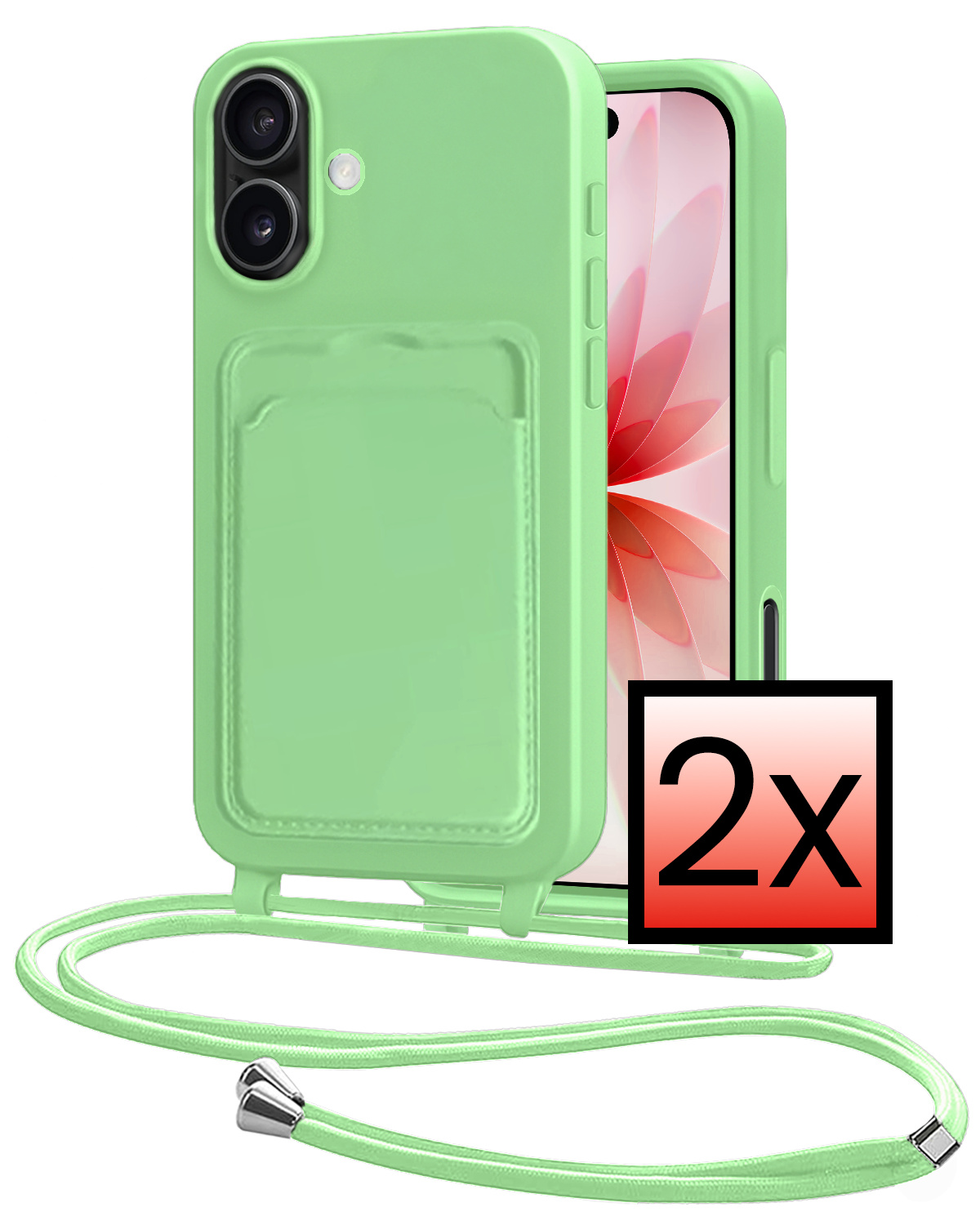 NoXx NoXx iPhone 17 Hoesje Pashouder met Koord - Groen - 2 PACK