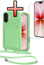 NoXx NoXx iPhone 17 Hoesje Pashouder met Koord Met Screenprotector - Groen