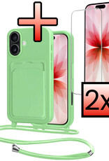 NoXx NoXx iPhone 17 Hoesje Pashouder met Koord Met 2x Screenprotector - Groen