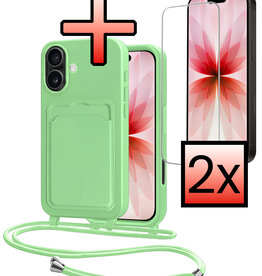 NoXx NoXx iPhone 17 Hoesje Pashouder met Koord Met 2x Screenprotector - Groen