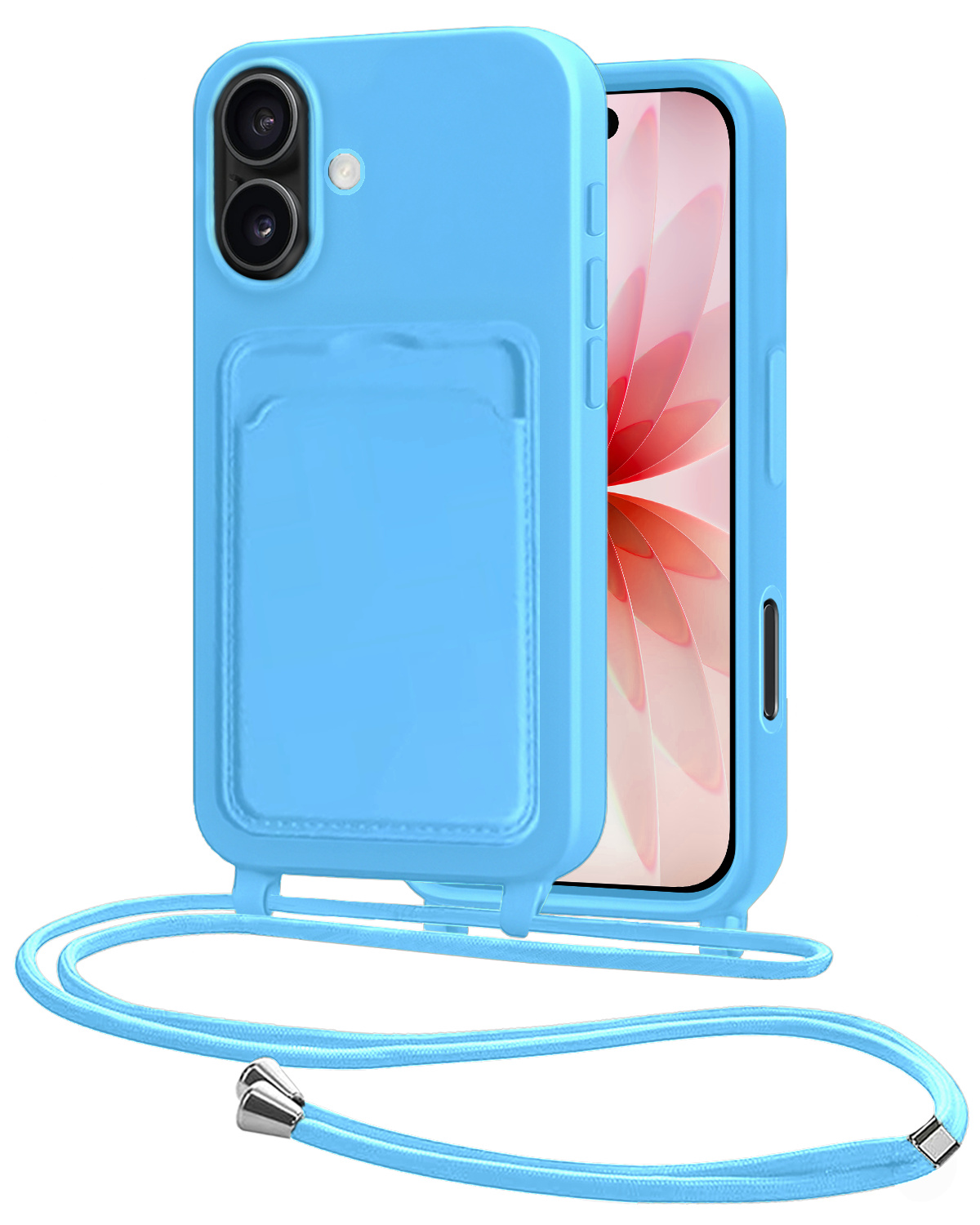 NoXx NoXx iPhone 17 Hoesje Pashouder met Koord - Lichtblauw