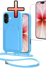 NoXx NoXx iPhone 17 Hoesje Pashouder met Koord Met Screenprotector - Lichtblauw