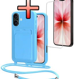 NoXx NoXx iPhone 17 Hoesje Pashouder met Koord Met Screenprotector - Lichtblauw
