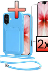 NoXx NoXx iPhone 17 Hoesje Pashouder met Koord Met 2x Screenprotector - Lichtblauw