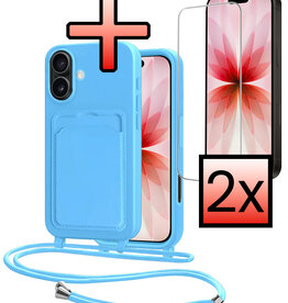 NoXx NoXx iPhone 17 Hoesje Pashouder met Koord Met 2x Screenprotector - Lichtblauw