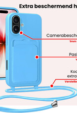 NoXx NoXx iPhone 17 Hoesje Pashouder met Koord Met 2x Screenprotector - Lichtblauw