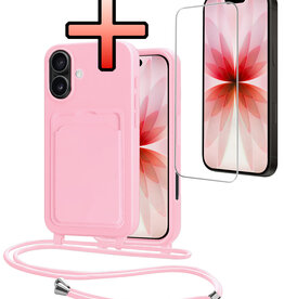 NoXx NoXx iPhone 17 Hoesje Pashouder met Koord Met Screenprotector - Lichtroze
