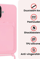 NoXx NoXx iPhone 17 Hoesje Pashouder met Koord Met Screenprotector - Lichtroze