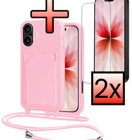 NoXx NoXx iPhone 17 Hoesje Pashouder met Koord Met 2x Screenprotector - Lichtroze