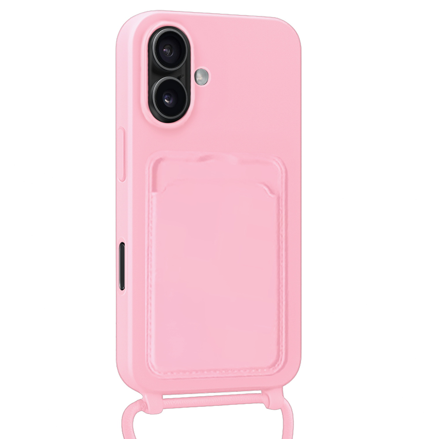 NoXx NoXx iPhone 17 Hoesje Pashouder met Koord Met 2x Screenprotector - Lichtroze