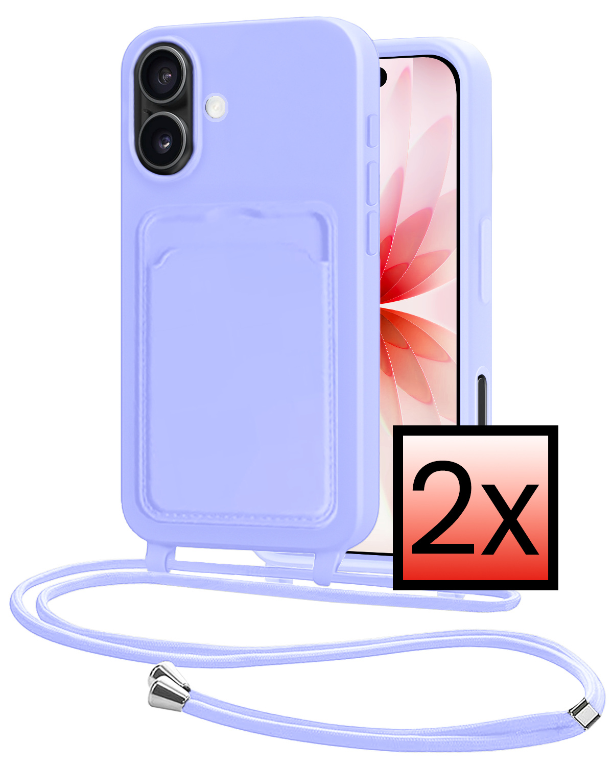 NoXx NoXx iPhone 17 Hoesje Pashouder met Koord - Lila - 2 PACK