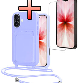 NoXx NoXx iPhone 17 Hoesje Pashouder met Koord Met Screenprotector - Lila