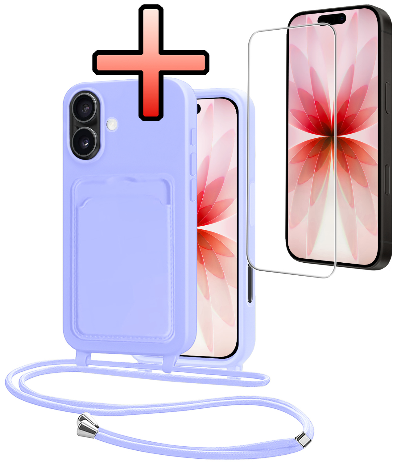 NoXx NoXx iPhone 17 Hoesje Pashouder met Koord Met Screenprotector - Lila