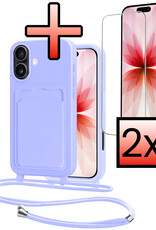 NoXx NoXx iPhone 17 Hoesje Pashouder met Koord Met 2x Screenprotector - Lila