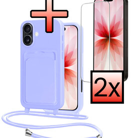 NoXx NoXx iPhone 17 Hoesje Pashouder met Koord Met 2x Screenprotector - Lila