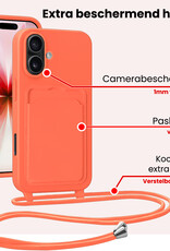 NoXx NoXx iPhone 17 Hoesje Pashouder met Koord Met Screenprotector - Papaya