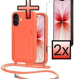 NoXx NoXx iPhone 17 Hoesje Pashouder met Koord Met 2x Screenprotector - Papaya