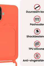 NoXx NoXx iPhone 17 Hoesje Pashouder met Koord Met 2x Screenprotector - Papaya