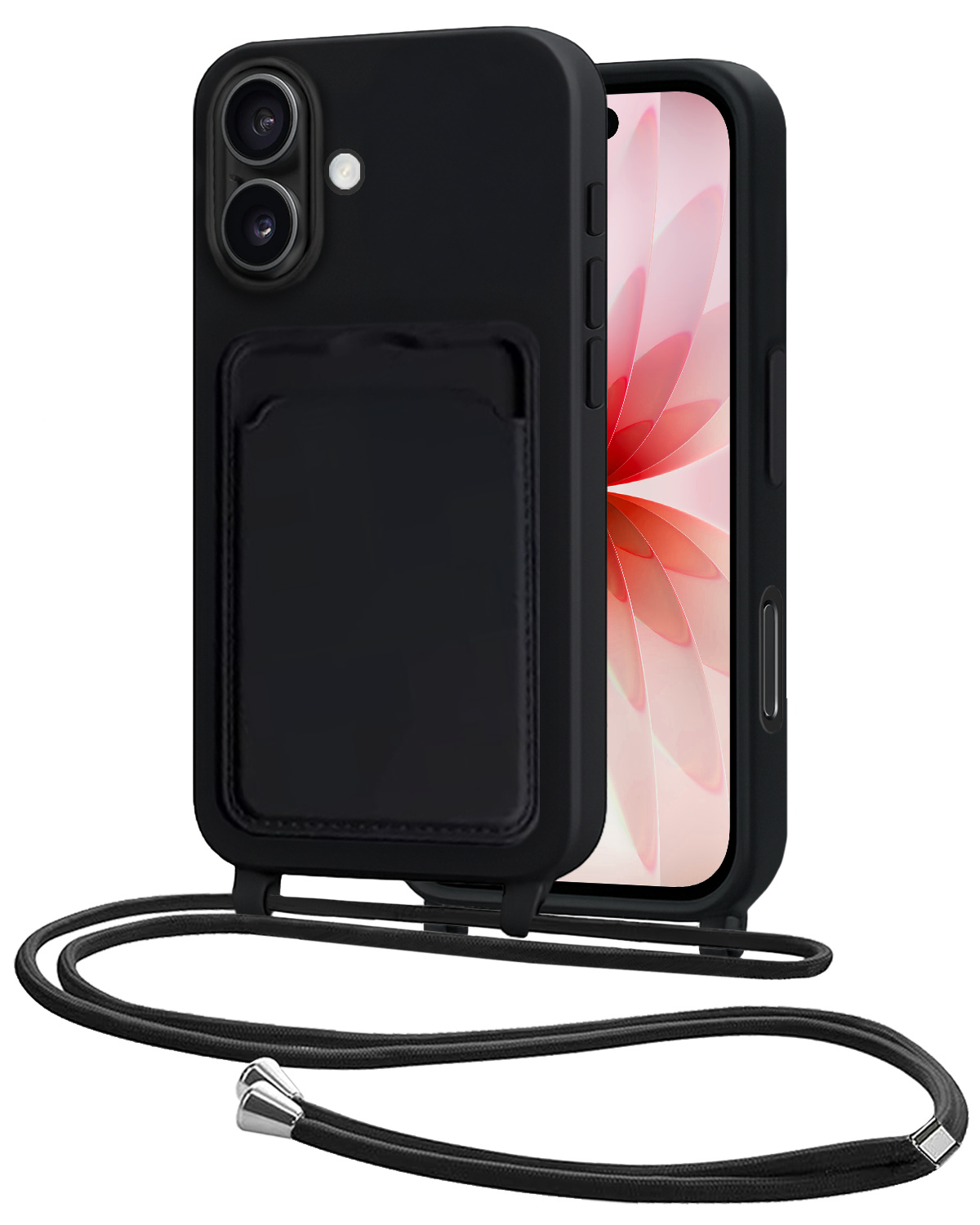 NoXx NoXx iPhone 17 Hoesje Pashouder met Koord - Zwart