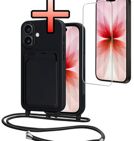 NoXx NoXx iPhone 17 Hoesje Pashouder met Koord Met Screenprotector - Zwart