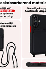 NoXx NoXx iPhone 17 Hoesje Pashouder met Koord Met Screenprotector - Zwart