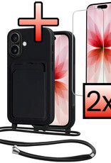 NoXx NoXx iPhone 17 Hoesje Pashouder met Koord Met 2x Screenprotector - Zwart