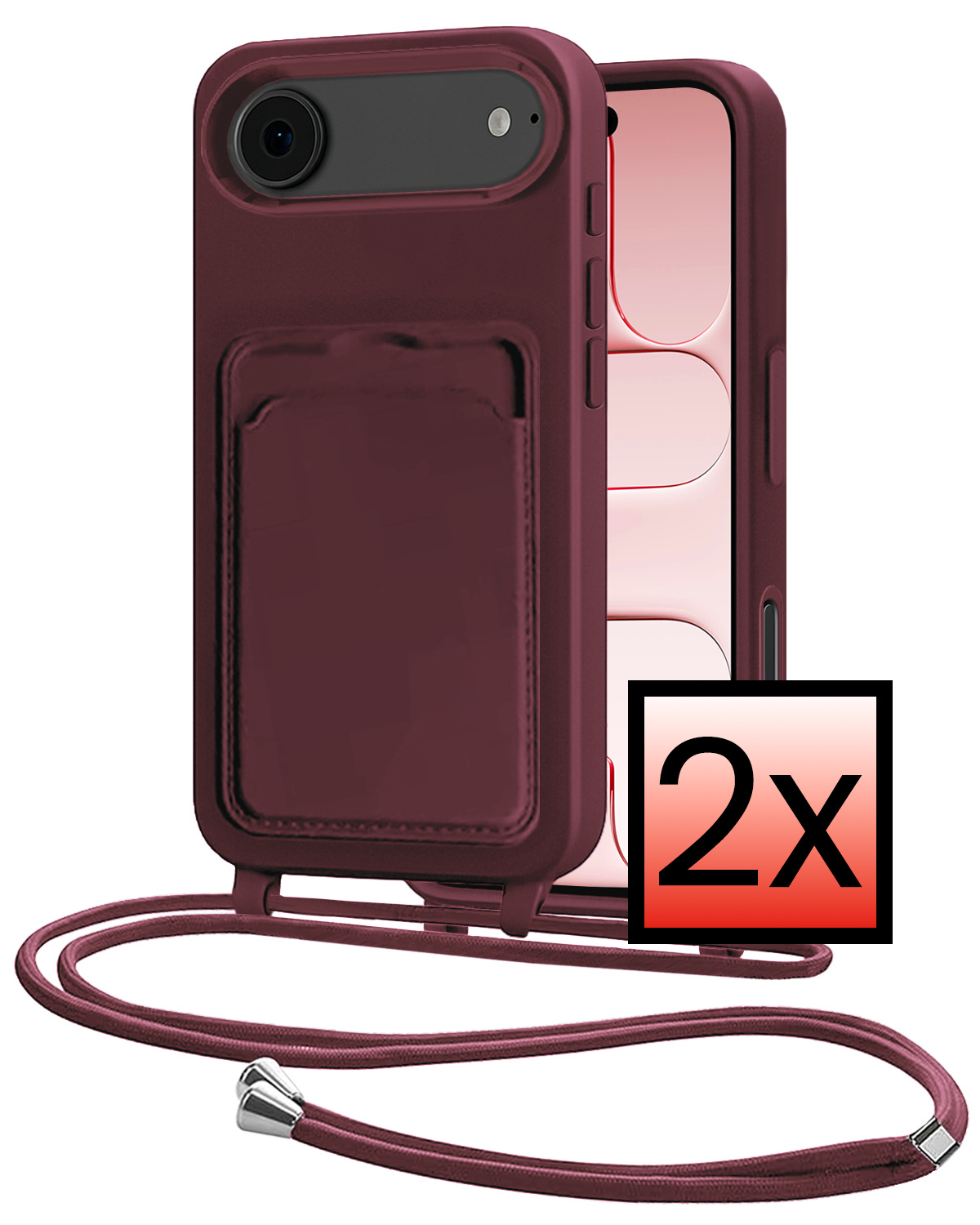 NoXx NoXx iPhone Air Hoesje Pashouder met Koord - Aubergine - 2 PACK