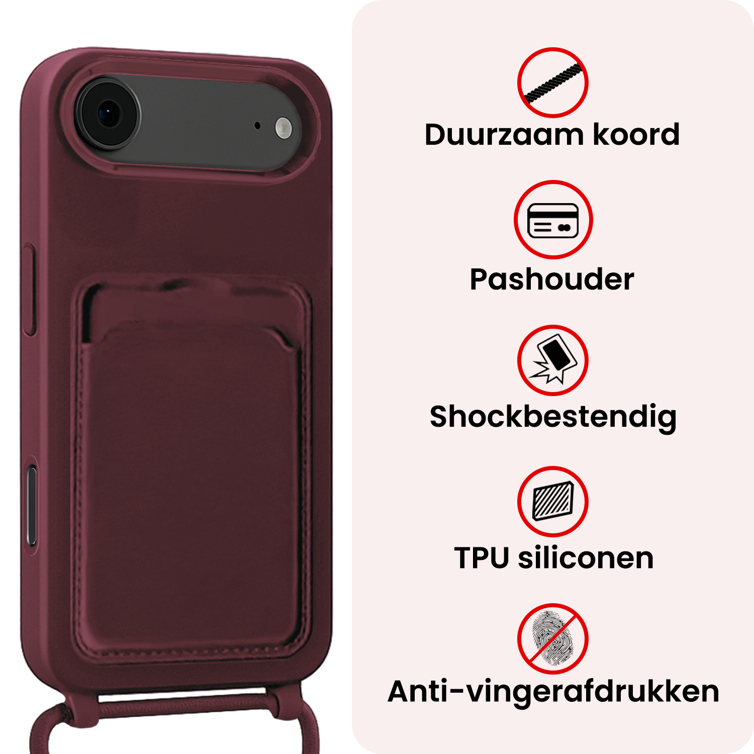NoXx NoXx iPhone Air Hoesje Pashouder met Koord - Aubergine - 2 PACK