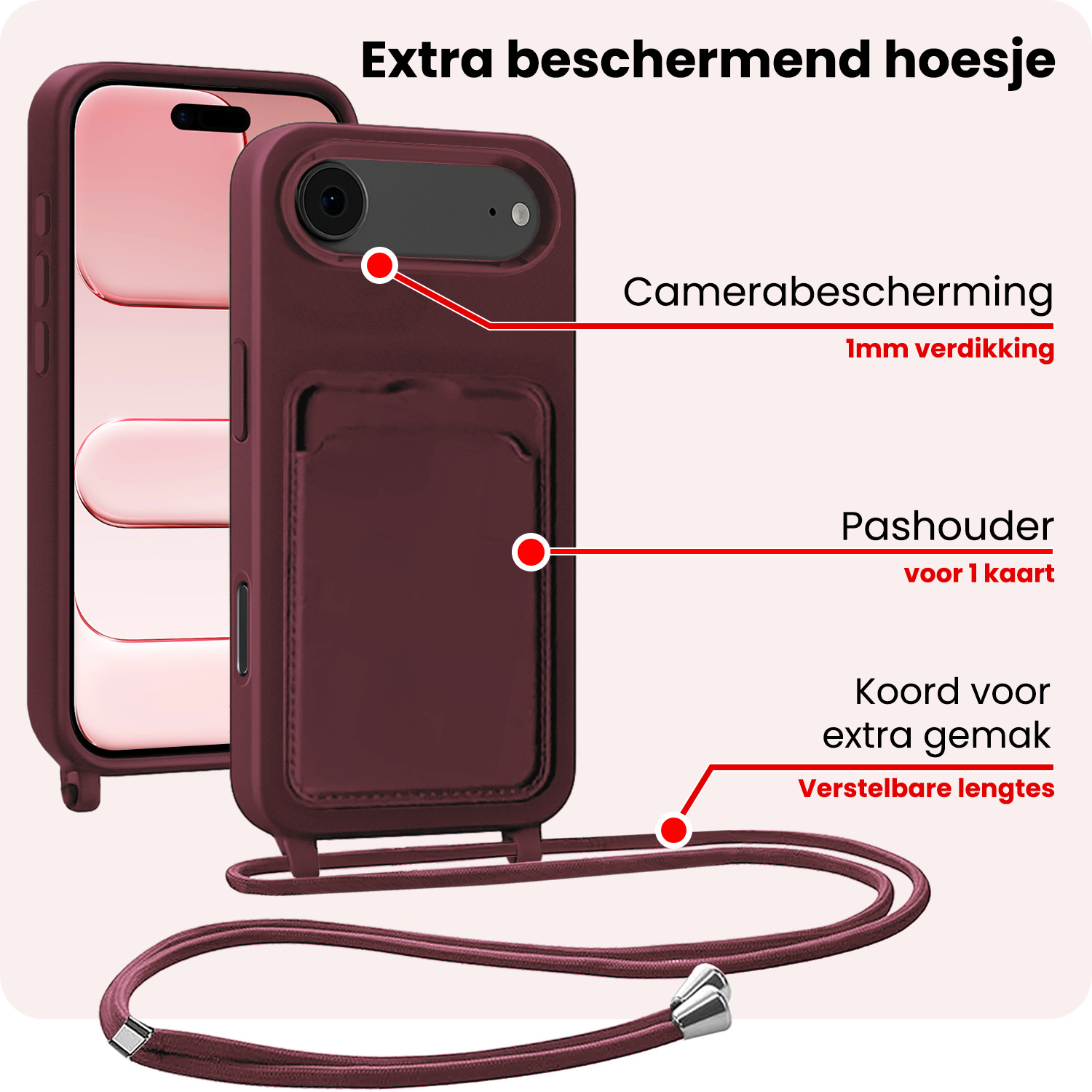 NoXx NoXx iPhone Air Hoesje Pashouder met Koord - Aubergine - 2 PACK
