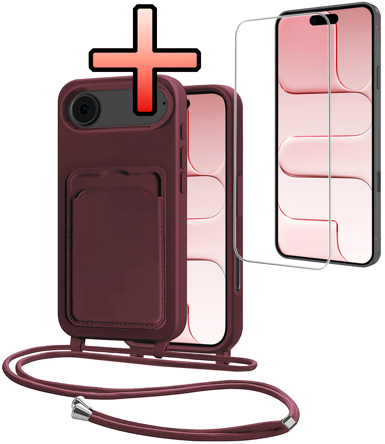 NoXx NoXx iPhone Air Hoesje Pashouder met Koord Met Screenprotector - Aubergine