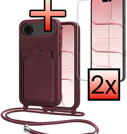 NoXx NoXx iPhone Air Hoesje Pashouder met Koord Met 2x Screenprotector - Aubergine